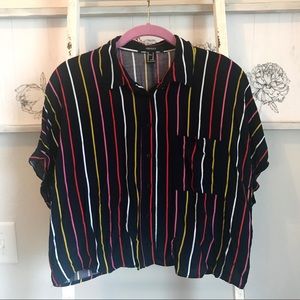 Striped crop button down blouse